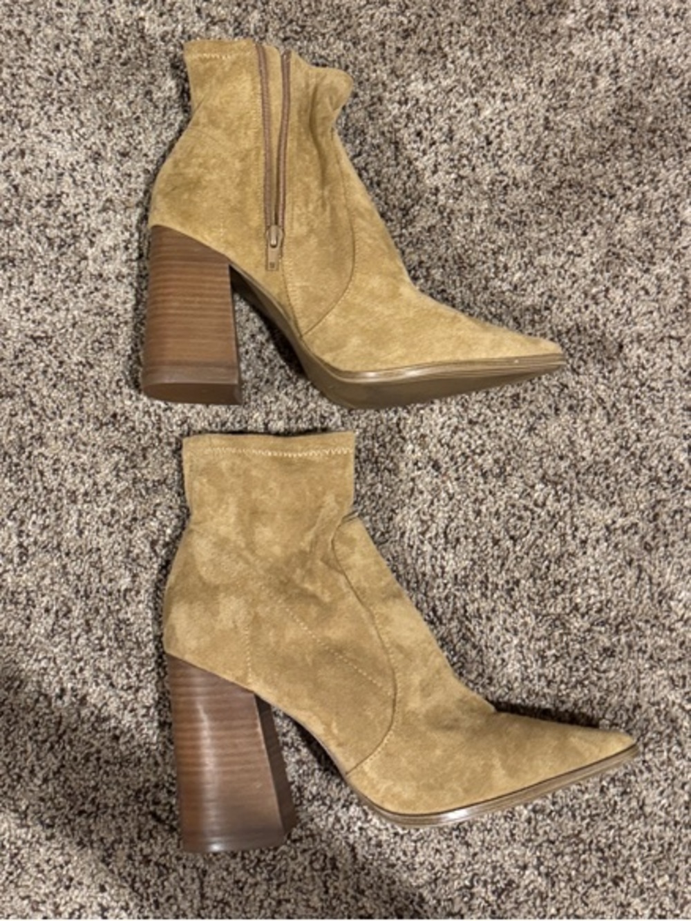 Steve Madden Mustard Suede Pointed-Toe Block Heel Ankle Boots